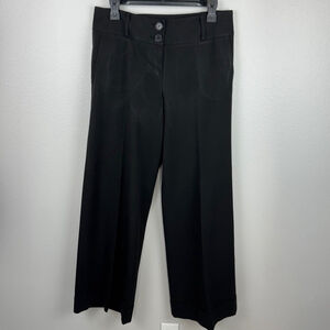 Ann Taylor LOFT Women 6 Black 2 Button Front Wide Leg Trouser Career Dress Pants
